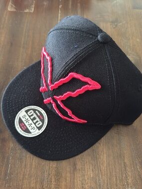 Black Snapback Hat with Hot Pink Embroidered Logo